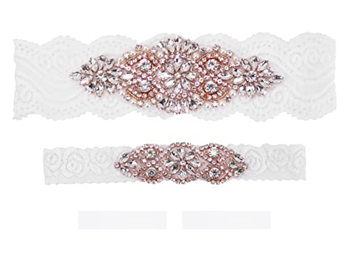 Mandala Crafts Rose Gold Wedding Garters For Bride – Rhinestone Wedding Garter Belt Set For Wedding With Pearls - Lace Bridal Garters For Bride #TOP1