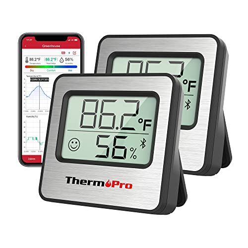 ThermoPro ThermoPro TP357 2 Pack 260FT Bluetooth Hygrometer Room Thermometer for Home with Remote Temperature and Humidity Monitor & Smart APP, Temperature Humidity Sensor Gauge with Max Min Records, Black