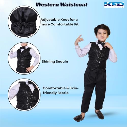Image of Kaku Fancy Dresses Plain Waistcoat for Kids /Plain Jacket for Kids | Sequin Work Shinning Waist Coat For Annual Day Dance Competition (Only Jacket /Waistcoat - Shirt & Pant Not Included)