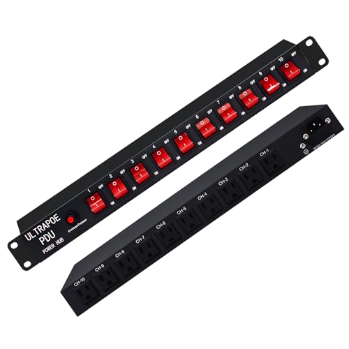 UltraPoE 10 Outlets 1U Rack Mount Power Strip, 100240V/15A/1800 Joules