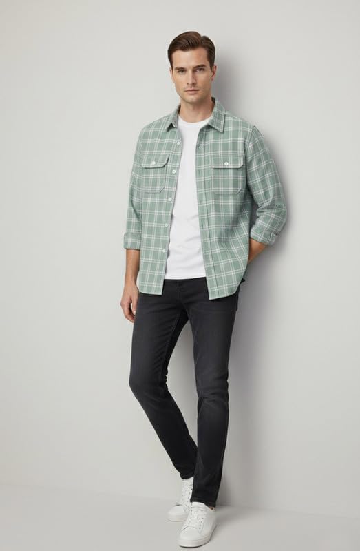 Image of DEELMO Men's Stylish Cotton Blend Casual Chakes Shirt || Full Sleeve Shirt with Dual Flap Pockets Fabric || Perfect for Casual and Classic Fit & Style || Stylish Everyday Wear