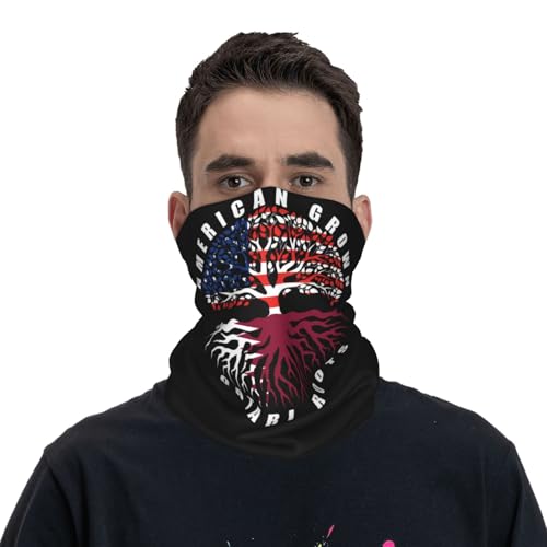 American Grown with Qatari Roots Qatar Flag Neck Gaiter Balaclava Face Mask for Men Women Patriotic Design Seamless Bandana Cover Scarf Headwear Headband Head Wrap White2