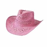 Lifup Straw Cowboy Sun Hats for Women, Western Cowgirl Hats with Shapeable Brim, Summer Beach Sun Hat Pink