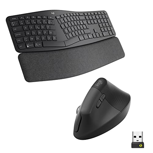 Logitech Ergo K860 Clavier sans Fil en 2 Parties, Repose-Poignets, Souris Ergonomique Verticale Lift Left, Bluetooth, récepteur USB, Windows/macOS/iPadOS/Ordinateur Portable/PC, AZERTY FRA - Gris