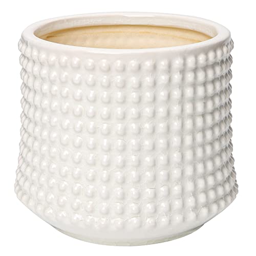 Oairse Maceta de cerámica de 14 cm con agujeros de drenaje, macetas de flores blancas, diseño de cuentas, macetas decorativas para plantas suculentas, cactus, serpientes, plantas de interior
