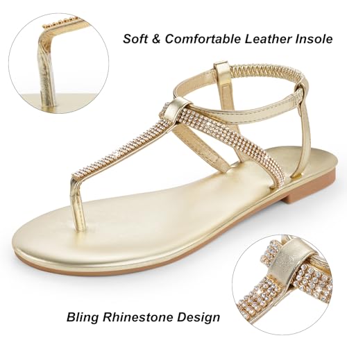Womens Rhinestone Sandals T-Strap Crystal Flat Dressy Adjustable Ankle Thong Summer Sandals3