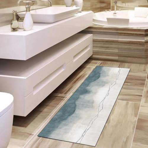 Decoración abstracta para el hogar con alfombra de pasillo gris cian lavable 4