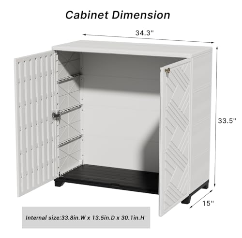 Image of KINYING Outdoor Storage Cabinet Waterproof, 60 Gallon Resin Outdoor Storage Shed for Patio /Garden /Backyard, Outdoor Storage Box for Cushions,Garden Tools and Pool Supplies(White W /O Shelving)