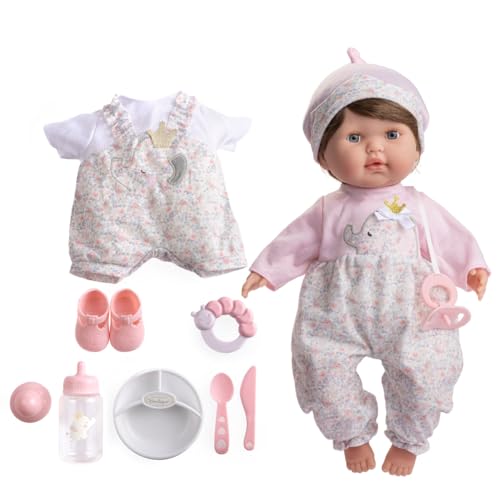 JC TOYS - Berenguer Boutique de corpo macio de 38 cm, os olhos abrem-se e fecham, cabelo castanho, inclui roupas e acessórios, rosa, desenhado por Berenguer, 2 anos