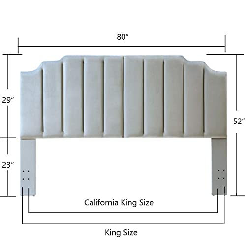24Kf Velvet Upholstered Tufted King Headboard With Vertical Channel Design King/California King Headboard-Gray #TOP1