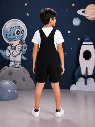 Image of KiddoPanti Unisex Denim Cargo Dungaree Shorts | 69.1% Cotton 29% Spun Poly 1.9% Spandex | Above Knee Length | Soft Breathable Summer Dungaree