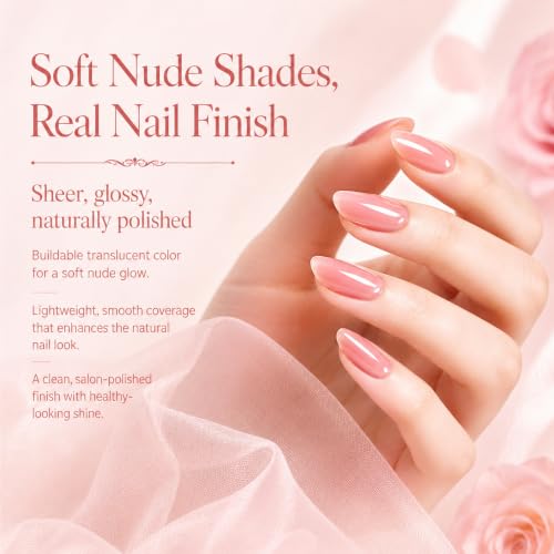 Image of Beetles Nude Gel Nail Polish Set, 6 Colors Nude Pink Brown Neutral Jelly | Gel Polish Kit Sheer Translucent Effect Soak Off UV Nail Art Design Drunken Rose Collection Manicure Gift for Women