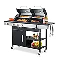 VFY Propane Gas and Charcoal Grill Combo with Enameled Cast Iron Cooking Grids, BBQ Grill with Side Burner for Outdoor Patio Garden Backyard Barbecue, 37230BTU (Gas & Charcoal Grill Combo)