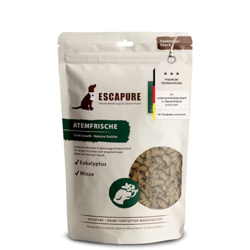 ESCAPURE Atemfrische - Natürlicher Wildfleisch Snack mit Minze & Eukalyptus für Hunde – Premium Protein Leckerli für frischen Atem - Zahnpflege Unterstützung im Alltag (150g)