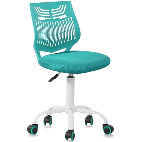 FurnitureR Kids Desk Chair, Student Study Computer Task Chair Armless Cute Rolling Swivel Adjustable with Mesh Soft Cushion Plastic Low Back, Aqua Cover