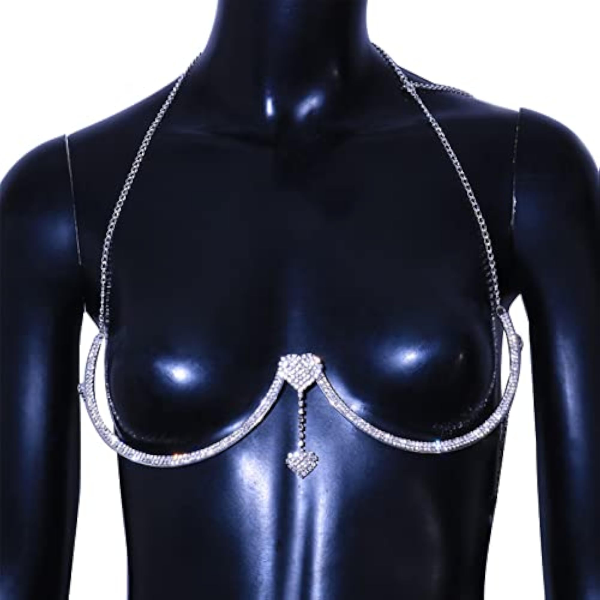 Rhinestone Heart Pendant Chest Holder Chain for Women