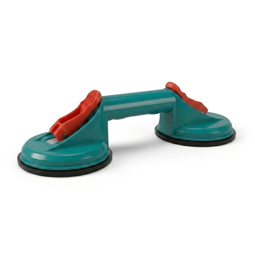 double suction cup glass lifter handle for glass, tiles, marble & granite | heavy duty vacuum suction grip tool | portable glass and tile carrying handle for installation & repair.