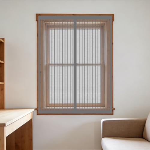 Mosquitera Magnetica Ventana 180 x 150 cm Imanes Se Cierran Automáticamente Mosquitera Ventanas Adhesiva Fácil de Ensamblar Autoadhesivo Adecuada para Decoración Del Hogar, Gris