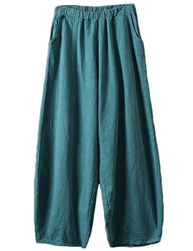 Women's Linen Cotton Wide Leg Pants Lantern Tapered Soft Elastic Waist Trousers with Pockets2