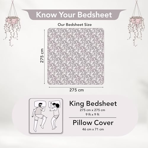 Image of Divine Casa 210 TC Cotton King Size Bedsheet | Soft Breathable Wrinkle Resistant Bed Sheet with 2 Pillow Covers | Pigment Twill Satin Bedding | 275 x 275 cm (Muted Red-Brown, Floral)
