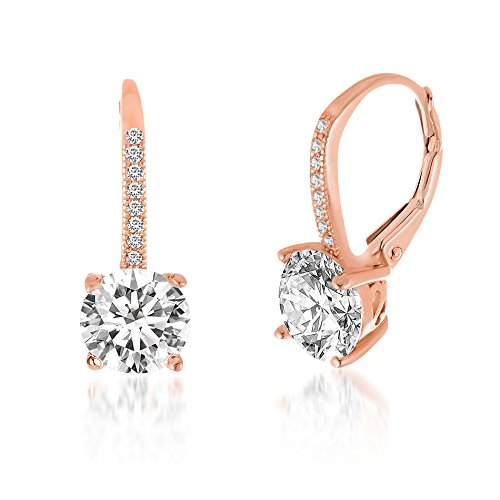Lesa Michele Rhodium Plated 925 Sterling Silver Cubic Zirconia Drop Leverback Bridal Earrings for Women Imitation Birthstone