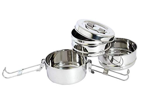 Image of Zero To Infinity Store Stainless Steel Belly Traditional Tiffin Box, Lunch Box, Clip Carrier 3 Containers for Men, Women, Kids (for School /Office /Home) Size (7 * 3)