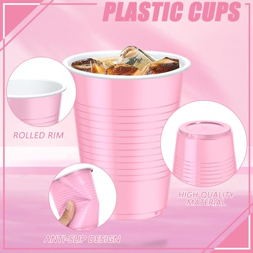 100 Pack Pink Plastic Cups 18 oz, Disposable Heavy Duty Drinking Cups by Dualshine - Used condition - Image 5