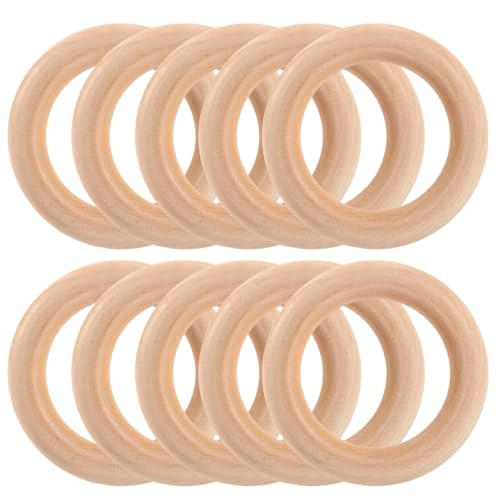 WUSCHOF 10 Pezzi Anelli in Legno, Anello in Legno, Cerchi in Legno Naturale per Decorazioni Artigianato, Creazione Gioielli, Macramè Fai Da Te Connettori Pendenti Anello