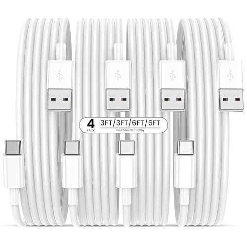 Bayznqiu USB to USB C Cable with CarPlay, [4-Pack, 3FT&6FT] USBA to Type C Fast Charging Cords for iPhone 17/17 pro/17 pro max/17 air/16/16 Plus/16 Pro/16 Pro Max/16e/15,Pixel,Galaxy,Note