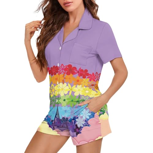 Image of Pjs Womens Short Sleeve Button Down Pajamas Set Two-Piece Nightwear with Pockets