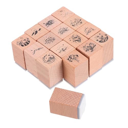 AKOOSY 16 piezas Sellos de Madera para Manualidades DIY Estampas Delicadas para Álbumes Tarjetas y Scrapbooking Detallados y Duraderos para Aficionados al Arte