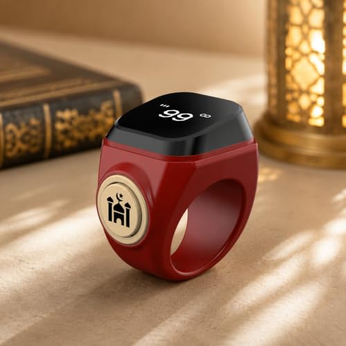 Image of Smart Tasbih Zikr Ring,18mm (8) Muslim Digital Azan Alarm Clock,APP Support Digital Counter Prayer Reminder Rings, Waterproof 4 Digit Finger Counter zikr Ring for Muslims(Red)