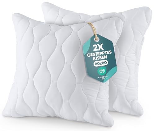 Utopia Bedding Kopfkissen 80x80 cm (2er Set), Gestepptes Kissen für Bett und als Dekokissen, Kissenfüllung, SofaKissen, Zierkissen für Couch...
