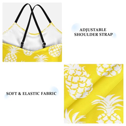 senya Girls Swimsuits One-Piece Swimwear Tie Bathing Suit Beach Summer Round Neck 9-10T White Pineapples on Yellow Pattern3