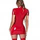 Limmion Damen Lackleder Kleid Sexy Lederkleid Damen Wetlook Leder Bodysuit Latex Dessous Frauen Partykleid Minikleid Figurbetontes Kleid Clubwear Reissverschluss Club Anzug Enge Kleidung