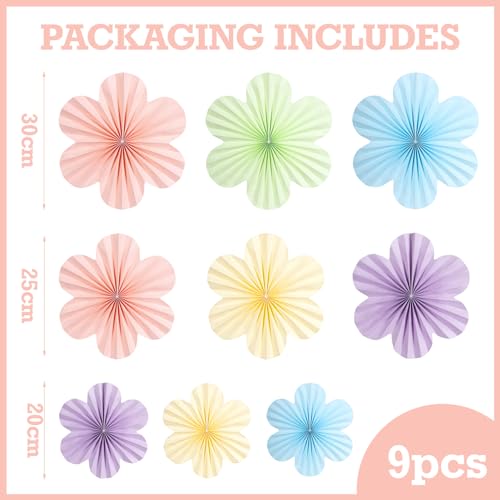 Image of SUNBEAUTY Pastel Paper Flowers Decorations for Wall, Hanging Paper Fans Paper Floral Backdrop Decor Paper Fans Decoration Mothers Day Birthday Wedding Baby Shower, Set of 9