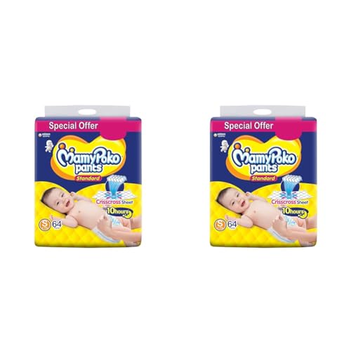 Image of MamyPoko Pants Standard Baby Diapers, Small (S), 64 Count, 4-8kg (Pack of 2)