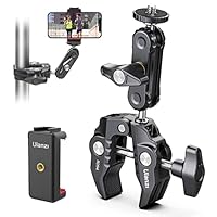 Ulanzi Super Clamp Camera Clamp Mount with Phone Holder and 360° Ballhead Magic Arm Adapter with 1/4 & 3/8 Thread