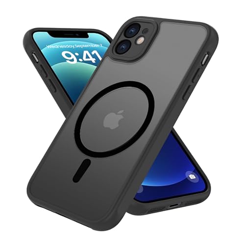 PinLiSheng Magnetic for iPhone 12 Case [Mil-Grade Drop Protection] [Compatible with Magsafe] Shockproof Slim Translucent Matte Protective Phone Case, Black
