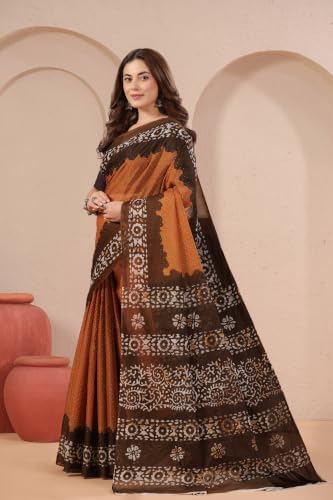 Image of TAMAIRA FASHION Mulmul Pure Cotton Saree For Woman Batik Printed|Office Wear Daily Wear Sarees For Women Without Blouse Piece (Available in 13 Colours)