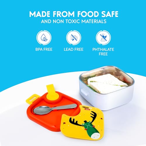 Image of rabitat Playdate Squad Combo Stainless Steel Lunchbox 500 ml and Water Bottle Sipper 350 ml | Gift Box for School Kids | Tiffin Box and Water Bottle for Boys and Girls