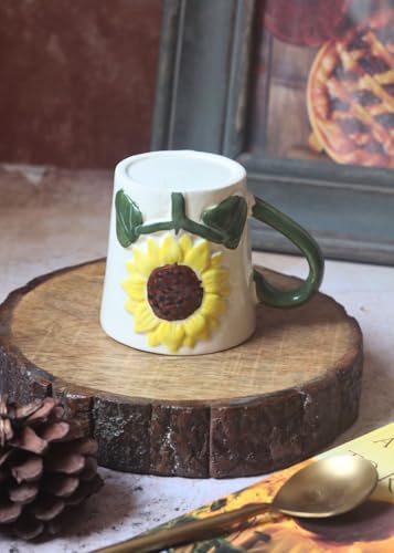 Image of WEAVING HOMES Sunflower Bliss Ceramic Mug for Office, Stylish Tea Cup for Woman, Modern Coffee Mug for Travel (250 Ml)