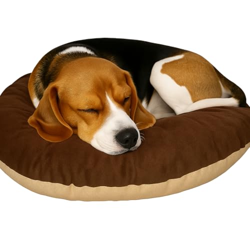 Image of The Pets Company Calming Dog & Cat Bed | Soft Fluffy Donut Reversible, Washable Pet Bed for Puppies | Cozy Plush Anti-Anxiety Cushion |, (L-30 Inch x B-30 Inch x H-5.5 Inch), Brown & Beige-Medium
