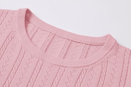 Image of SANGTREE Women's Cable Knit Half Sleeve Sweaters, Crew Neck Solid Color Knitted Summer Pullover Tops