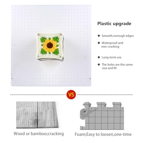 Image of 13''Crochet Blocking Board with 20 Pegs /Pins Granny Square Blocking Boards for Crochet Projects,Plastic Waterproof Crochet Peg Blocking Board Gift for Crocheters and Beginners