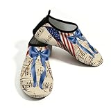 Strand-Wasserschuhe für Damen und Herren, schnell trocknend, atmungsaktiv, Schwimmsocken, rutschfeste Barfußschuhe für Pool, Surfen, patriotische USA-Flagge, Schleife auf Musiknoten, braun, 36.5/37.5