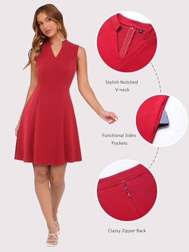 Image of YIOYOLA Womens Elegant Classy A-Line V Neck Mini Business Casual Work Dresses Party Cocktail Short Dress with Pockets