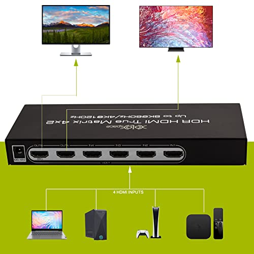 Xolorspace 43420A Hdmi 2.1 8K Hdr Hdmi True Matrix Switch 4X2 Supports 4K 120Hz And Dolby Vision With Optical And L/R Audio Extractor And Arc #TOP4
