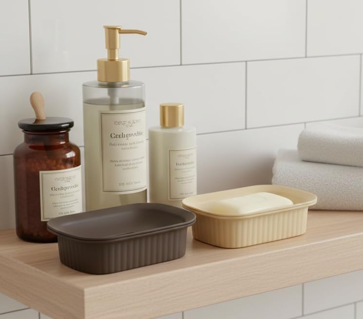 Image of CSM Plastic Soap Case Soap Stand soap Holder Soap Dish for Bathroom (Pack of 4 Pcs)(Blue,Grey,Beige,Brown)