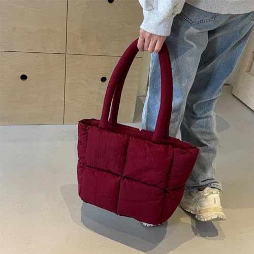 Quilted Puffy Nylon Shoulder Bag for Women Tote Handbags Large Soft Puffer Winter Cotton Padded Purse3